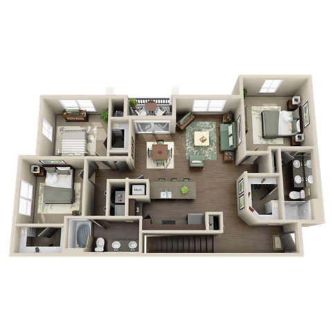 Floor plan for 3 beds, 2 baths, 1409 sqft